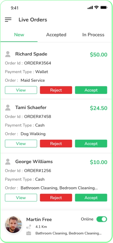 provider app - live orders