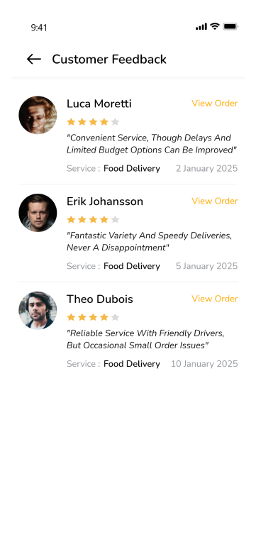 driver app - customer feedback