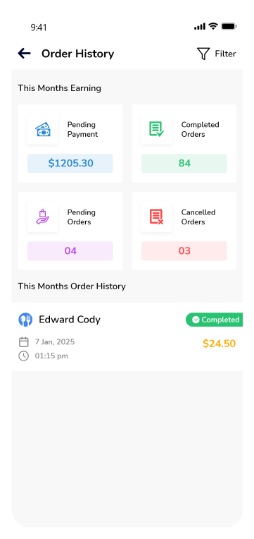 driver app - order history