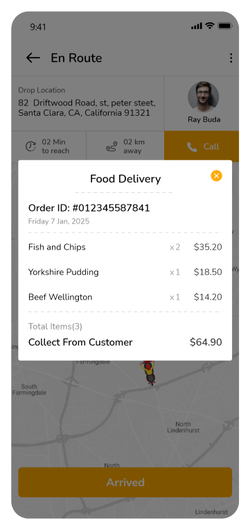 driver app - Order pickup confirmation