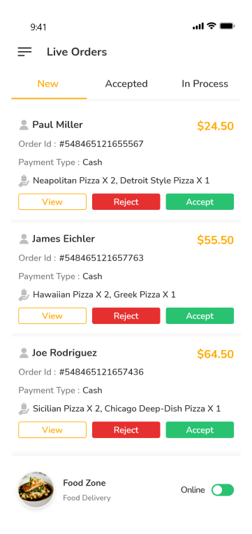 Restaurant App - live orders