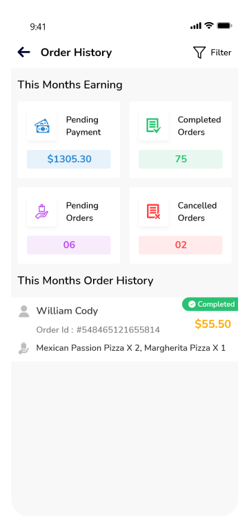 Restaurant App - order history