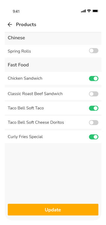 Restaurant App - products