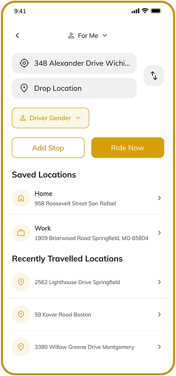 customer app - pickup and drop location