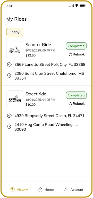 customer app - my rides