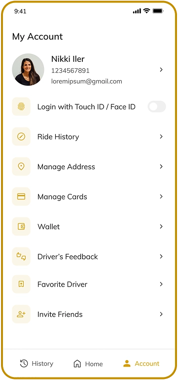 customer app - account settings