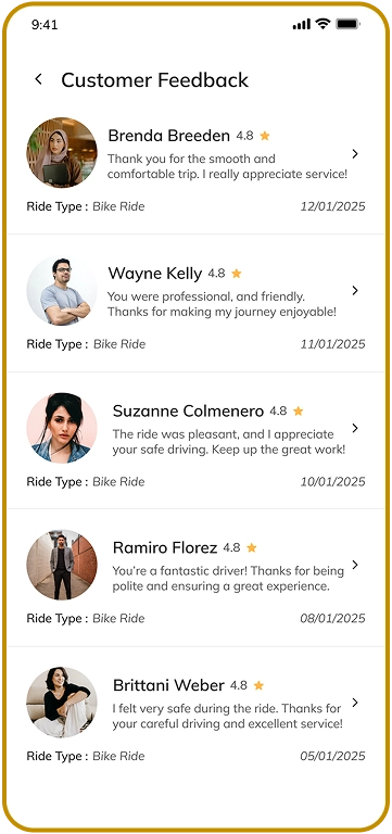 driver app - customer feedback