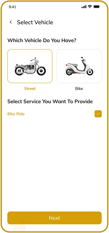 driver app - select vechile