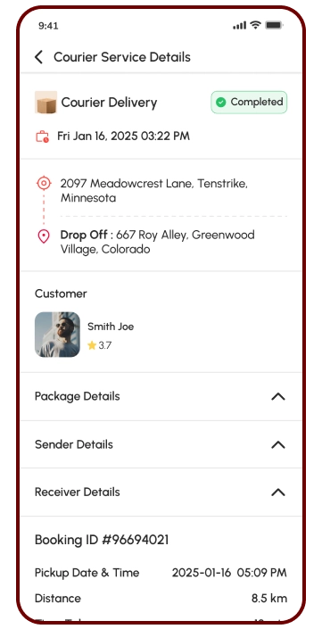 driver app - courier service details