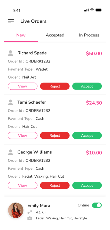 provider app - live orders