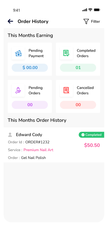 provider app - order history