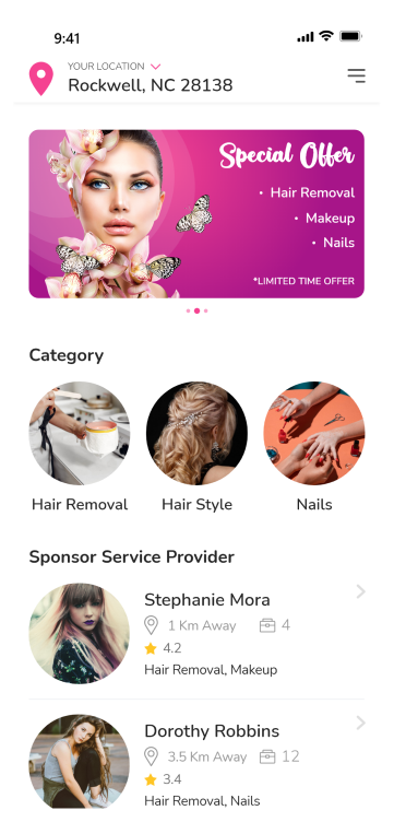 customer app - home screen