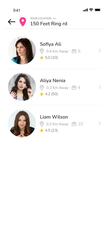 customer app - Find nearby salons