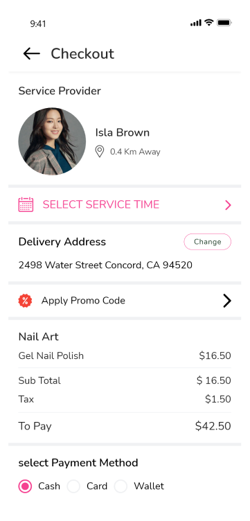 customer app - checkout screen