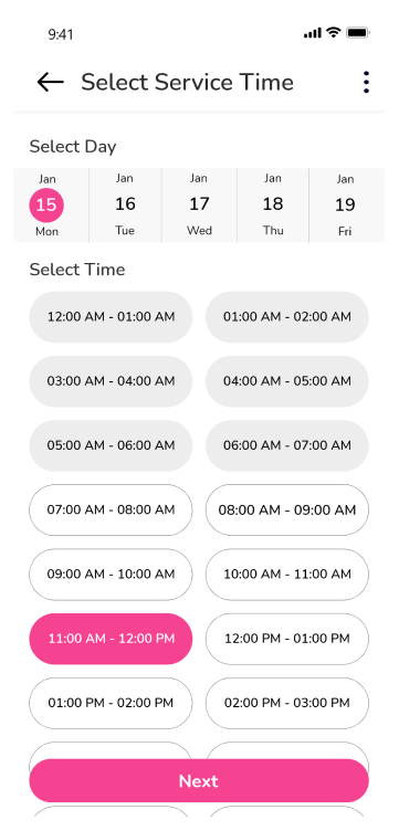 customer app - select service time