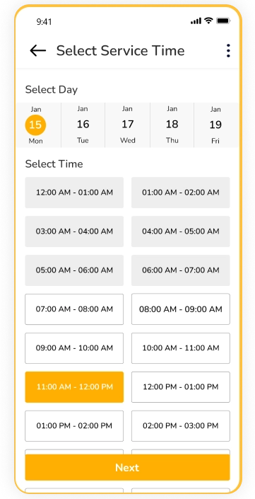 customer app - service time selection