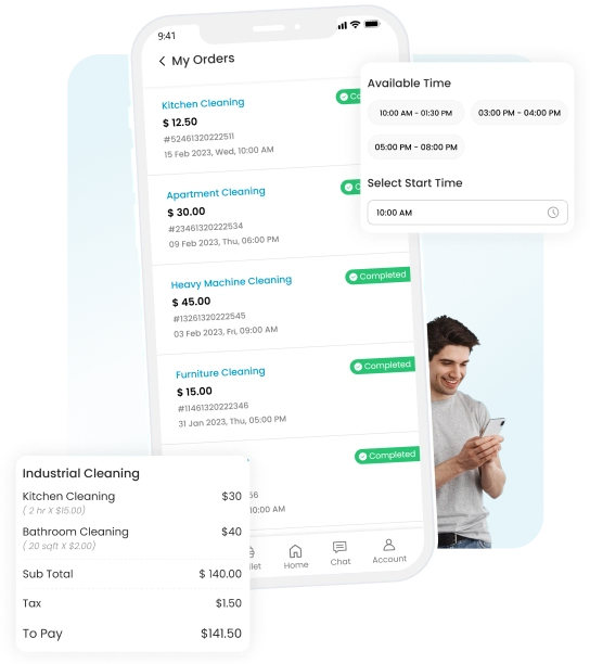 home cleaning app - user order history & booking