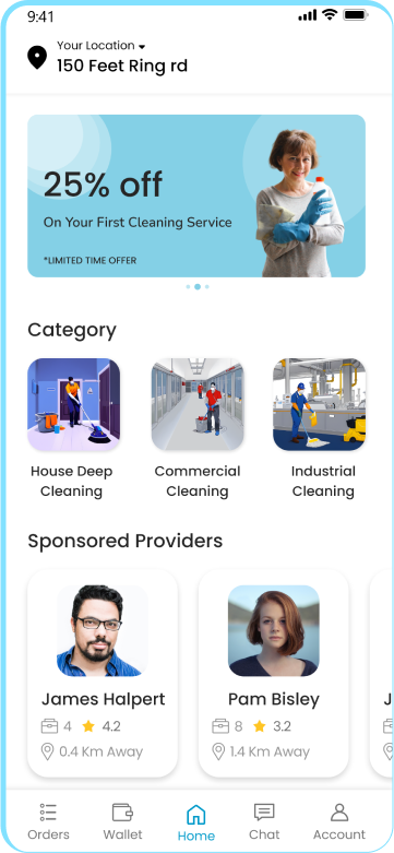 customer app - cleaning categories & providers