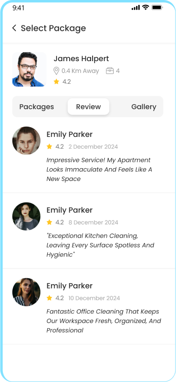 customer app - cleaning service reviews