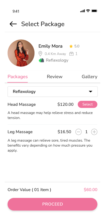 customer app - select package