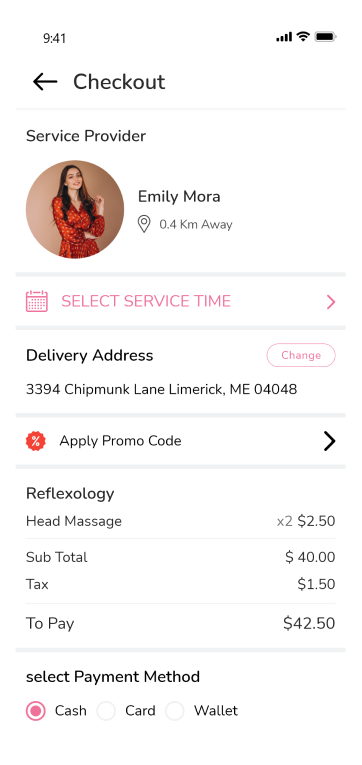 customer app - checkout screen