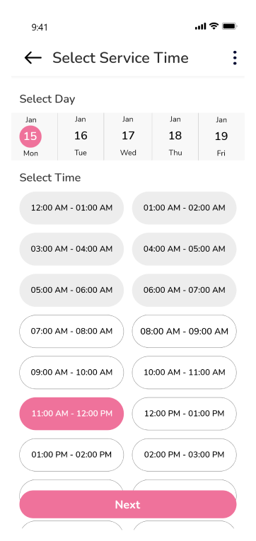 customer app - select service time