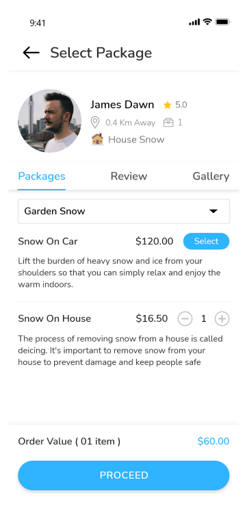 user app - select package