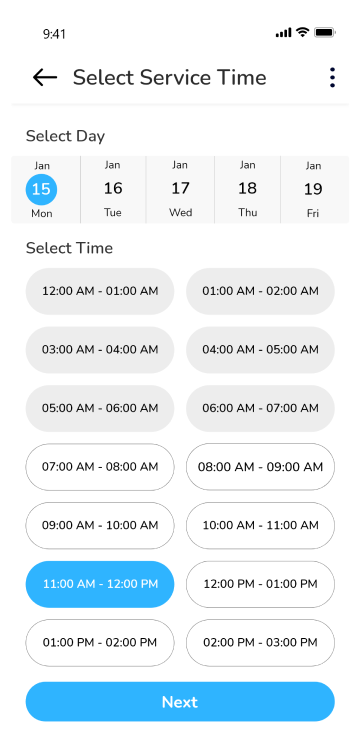 user app - select service time