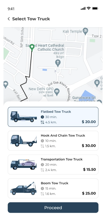 customer app - select tow truck