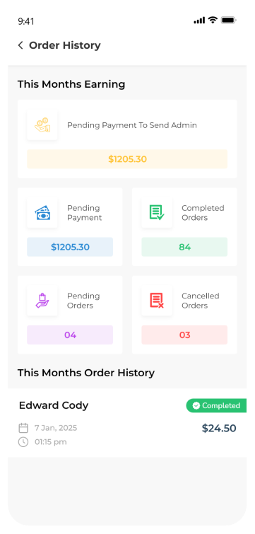 driver app - order history