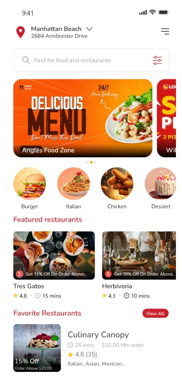 customer app - home screen