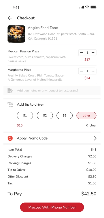 Checkout process screen