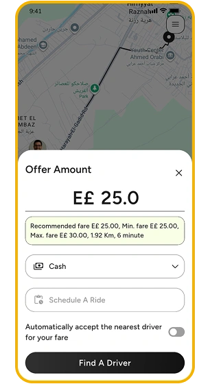 Tuma Go offer comparison screen showing driver bids, ratings, and arrival times