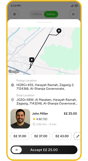 Tuma Go live ride tracking screen with driver location on the map